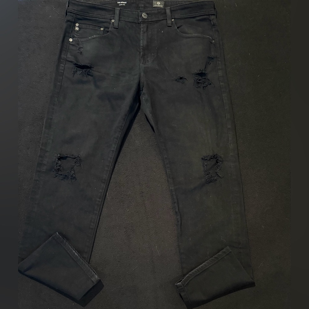 Adriano Goldschmied‎ The Nomad Modern Slim Black Denim Distressed Mens 36x30